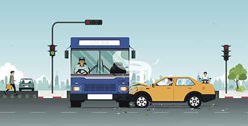 This image shows a car crashing into a city bus. 